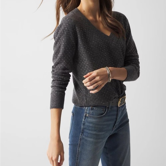 White House Black Market Sweaters - NWT WHBM embellished V neck sweater.